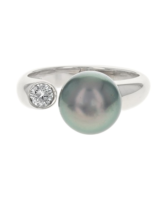 Tahitian Gray Pearl and Diamond Open Ring